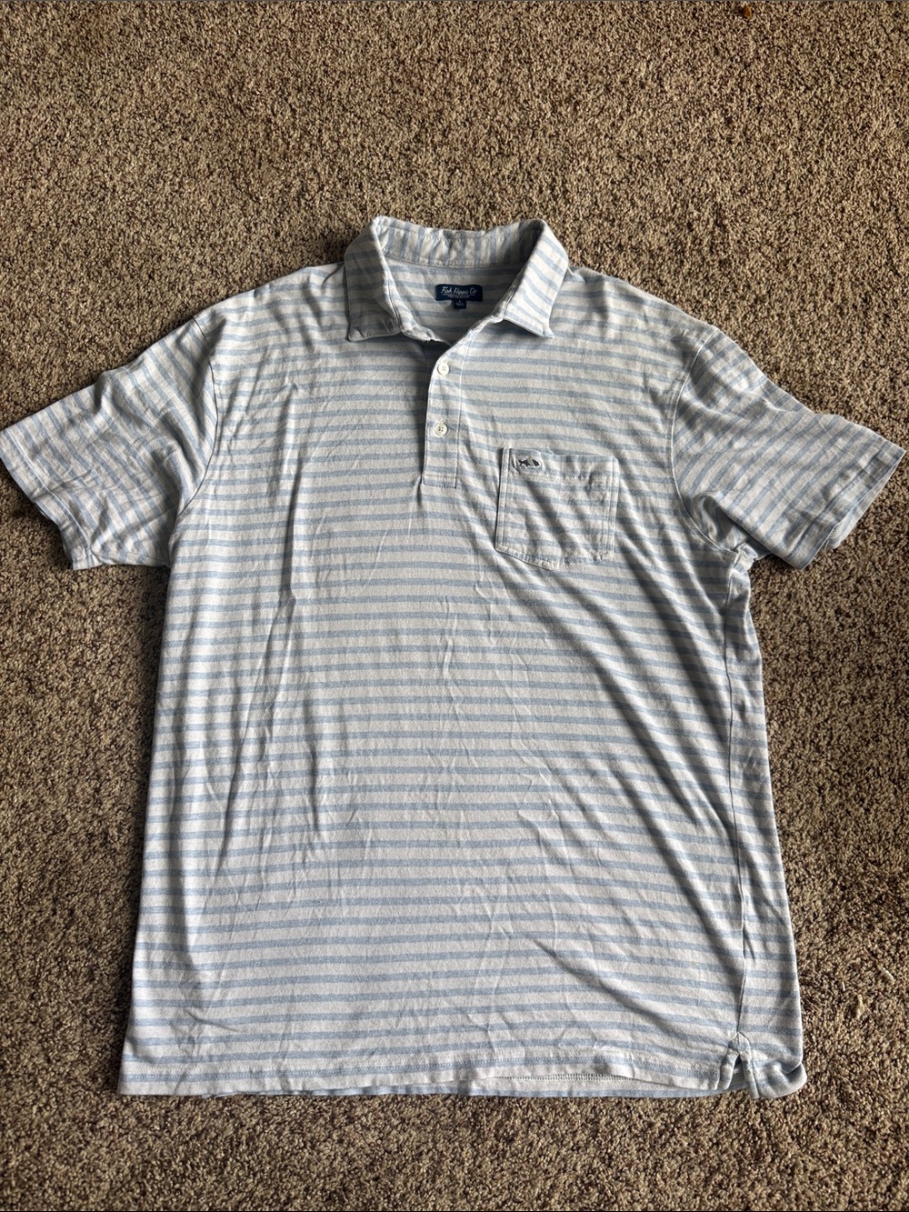 Fish Hippie Co. Men's Light Blue Striped Polo Shirt Sz L